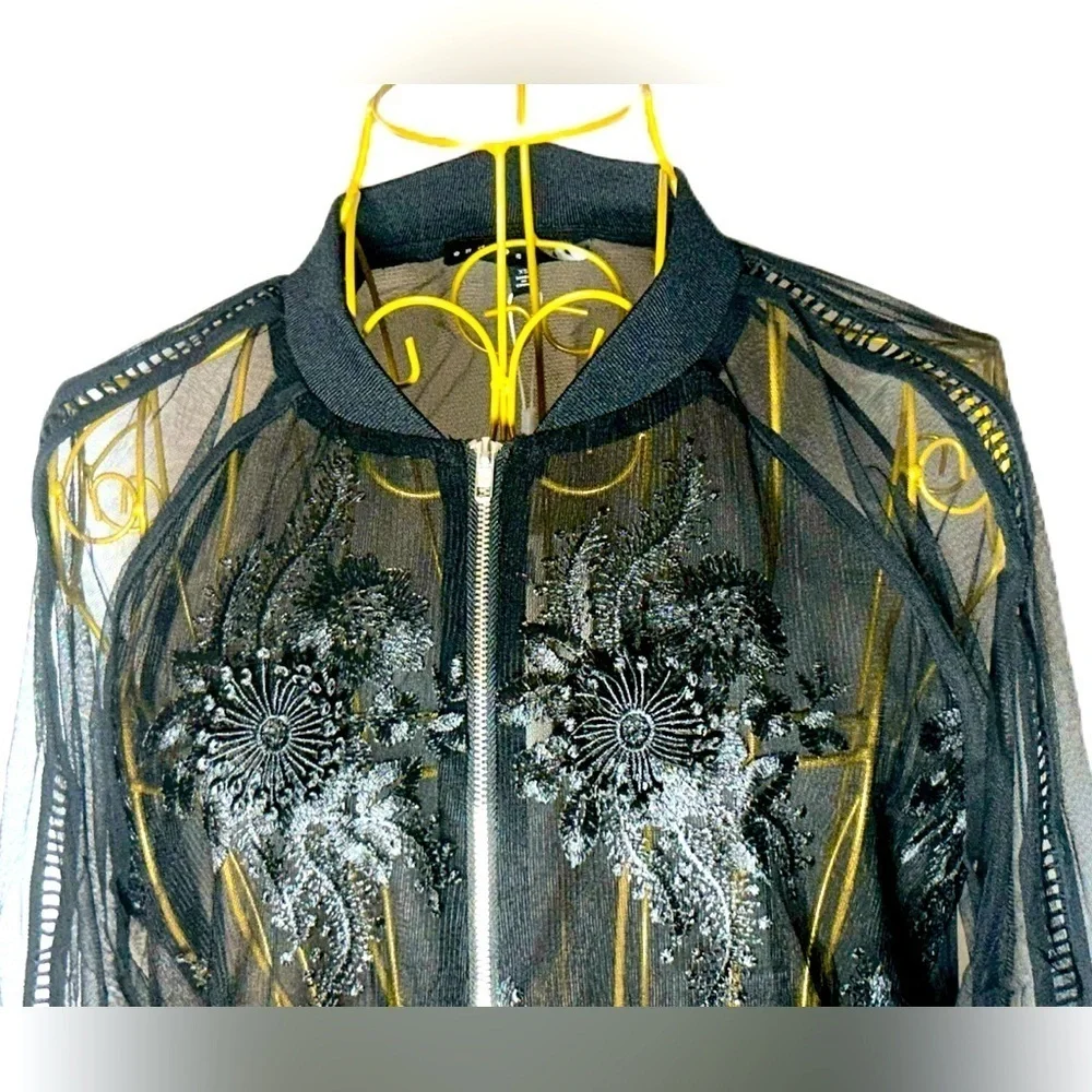 NWT Revolve Endless Rose Lace Mesh Black Bomber Jacket, Zipper, Sizes XS & S - Picture 8 of 16